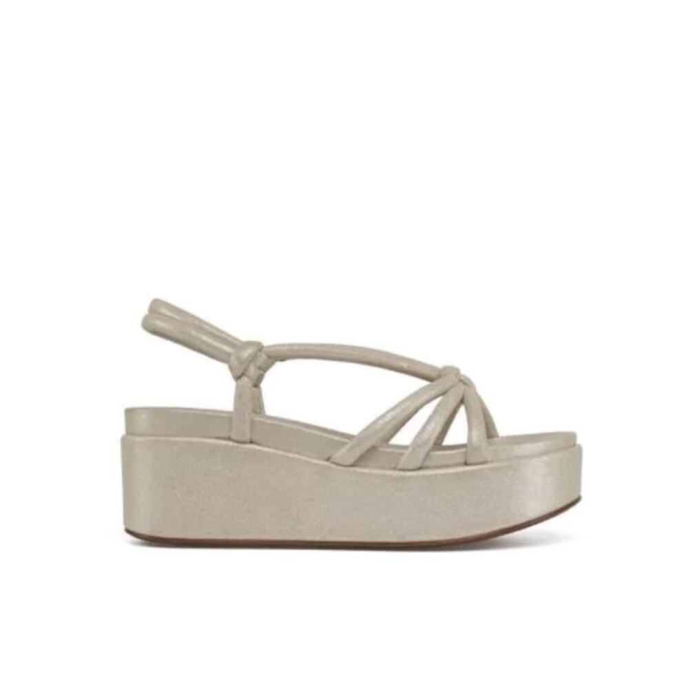 J/Slides Qayla Platform Metallic Suede Sandals Tan Silver size 8